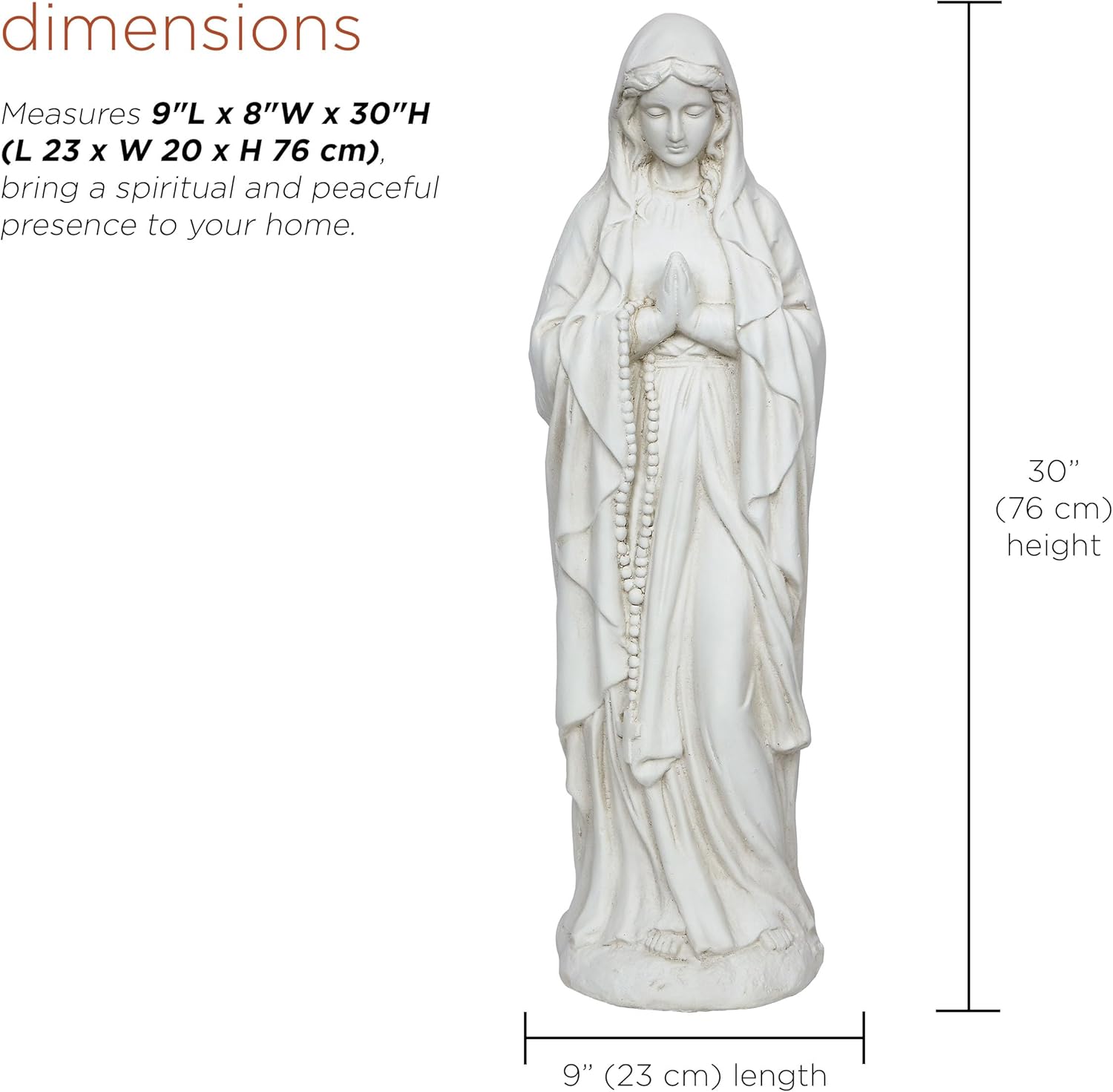 Alpine Corporation MCC922 30" Praying Madonna Statuary, Large Religious Outdoor Garden Statue, Sacred Virgin Mary Sculpture, Spiritual Lawn Decoration, Yard Art for Garden, Patio, and Home Décor