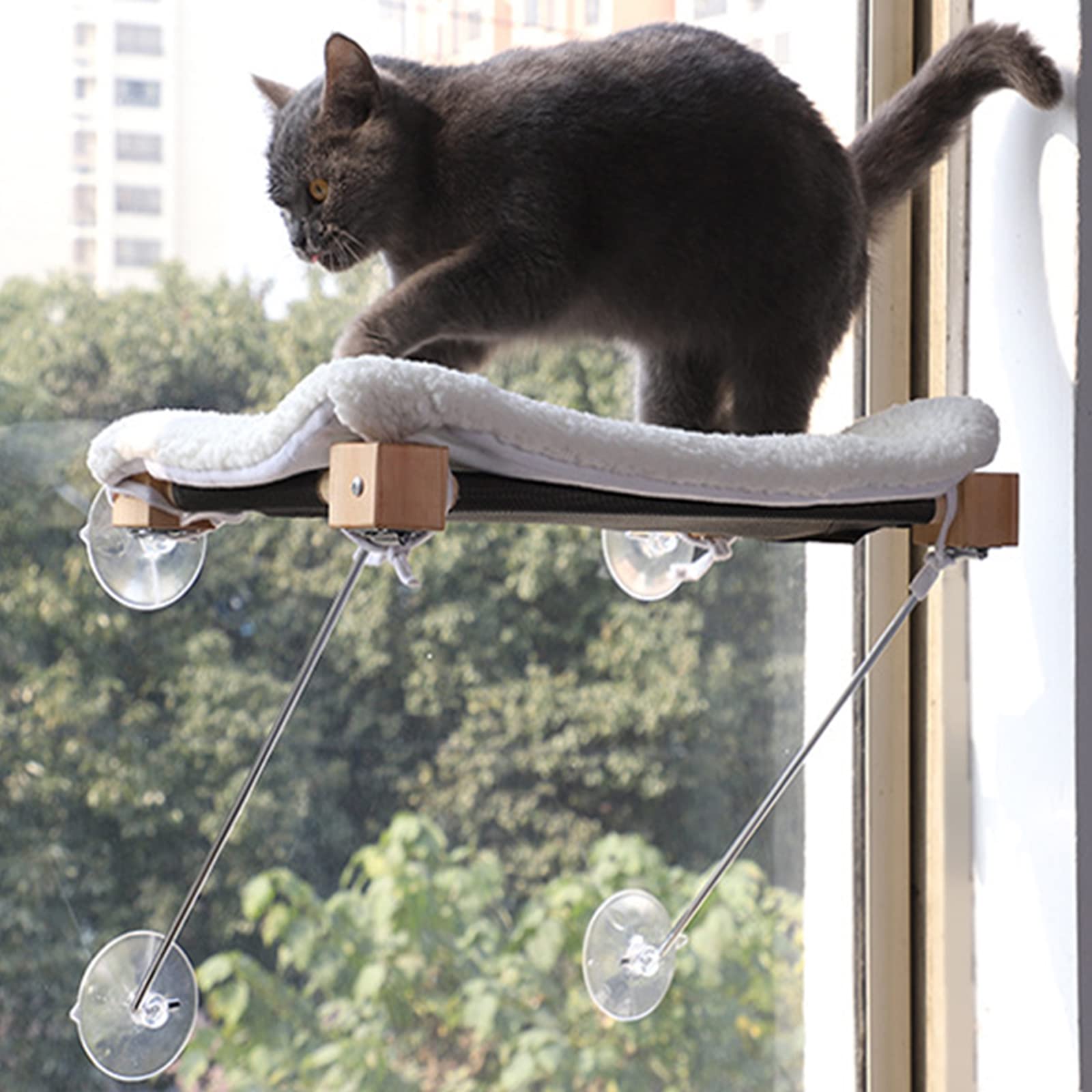 Katzen Fensterplatz,Katzen Hängematte Window Lounger Fenster Verstärkte Katzenhängematte Mit Decke+ Große Saugnapf, Sonnenbad Katzen Fensterliege, Fest Und Einfach Zusammenzubauen