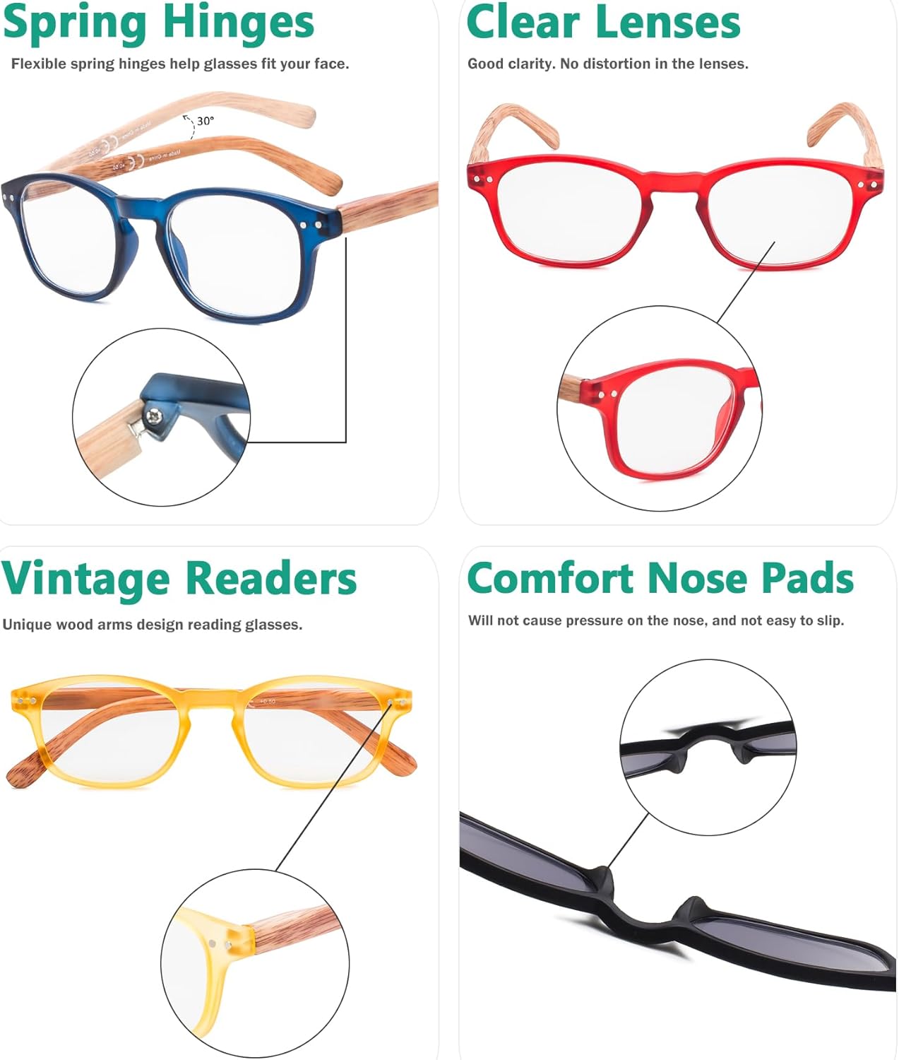 Eyekepper Classic Reading Glasses for Men 5 Pack Spring Hinges Readers