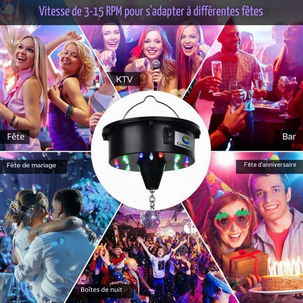 Lumières de Moteur de Boule Disco Rotative avec Télécommande, 18 LED pour Rotateur de Boule à Facettes de 12, 16, 20 et 24 Pouces (Boule Non Incluse)