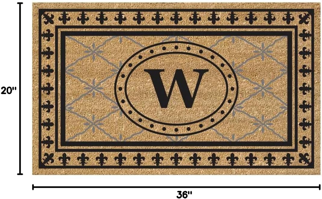 Nedia Home Superscraper Door Mat - Personalized Monogram W, Bungalow Design, Natural Coco Fiber Welcome Mat, Durable Handcrafted Outdoor Rug, Fade-Resistant, Eco-Friendly, 20" x 36", 33025W