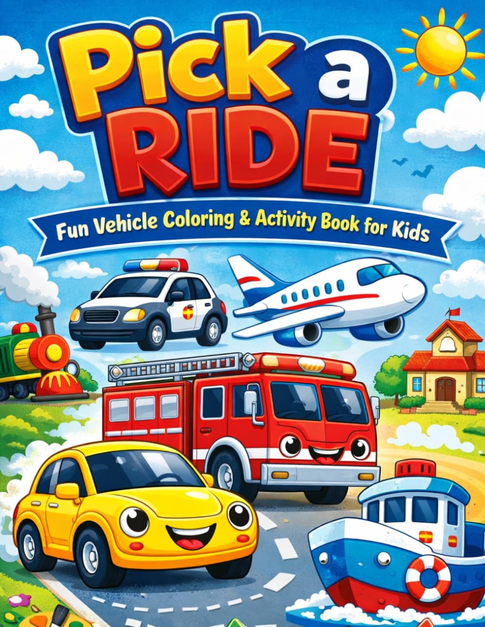 Pick a Ride! Vehicle Coloring Book for Kids Ages 3–8: Cars, Trucks, Airplanes & More Fun Transport Coloring Pages for Boys and Girls: Fun & Easy ... Creativity, Focus & Early Learning Skills