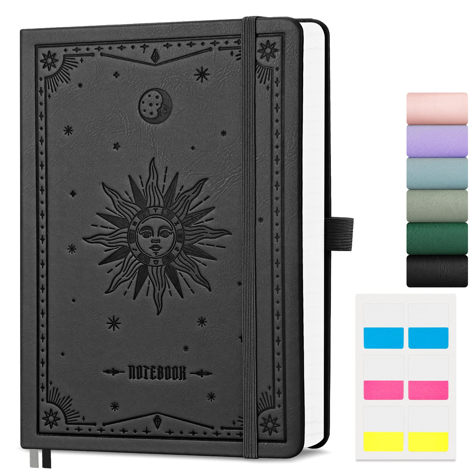 EMSHOI A5 Graph Paper Notebook, Journal for Women and Men, 192 Pages, 100 GSM Thick Notepad, Hardcover Leather Square Grid Note book, Ideal for School, Work, Writing, 14.5 x 21 cm - Black