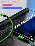 2-Pack USB C to USB C Cable 60W, 10ft+10ft Right Angle 90 Degree USB Type C Charger Fast Charging Cord for Samsung S22/S21 Ultra/Plus, MacBook Air/Pro, C-Port iPad Mini/Air/Pro, Pixel 6/5/4/3(Green)