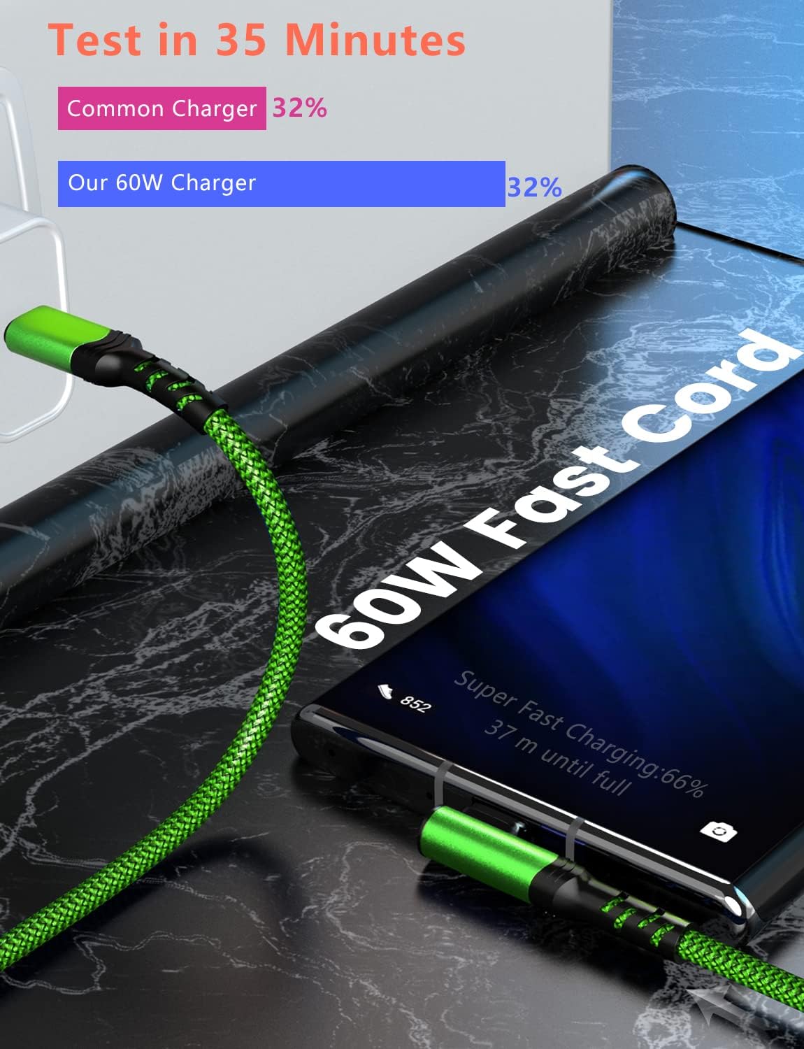 Paquete de 2 cables USB C a USB C de 60 W, 10 pies + 10 pies en ángulo recto USB tipo C, cable de carga rápida para iPhone 16/16 Plus/16 Pro/16 Pro Max/15, Samsung S24 S23/S22, MacBook, iPad mini/Air