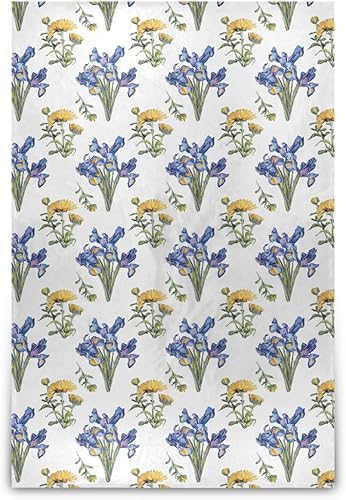 KLL Manta mullida azul de crisantemo de flores amarillas, mantas ligeras y cálidas para sofá, dormitorio, sofá, manta de otoño de 60 x 90 pulgadas