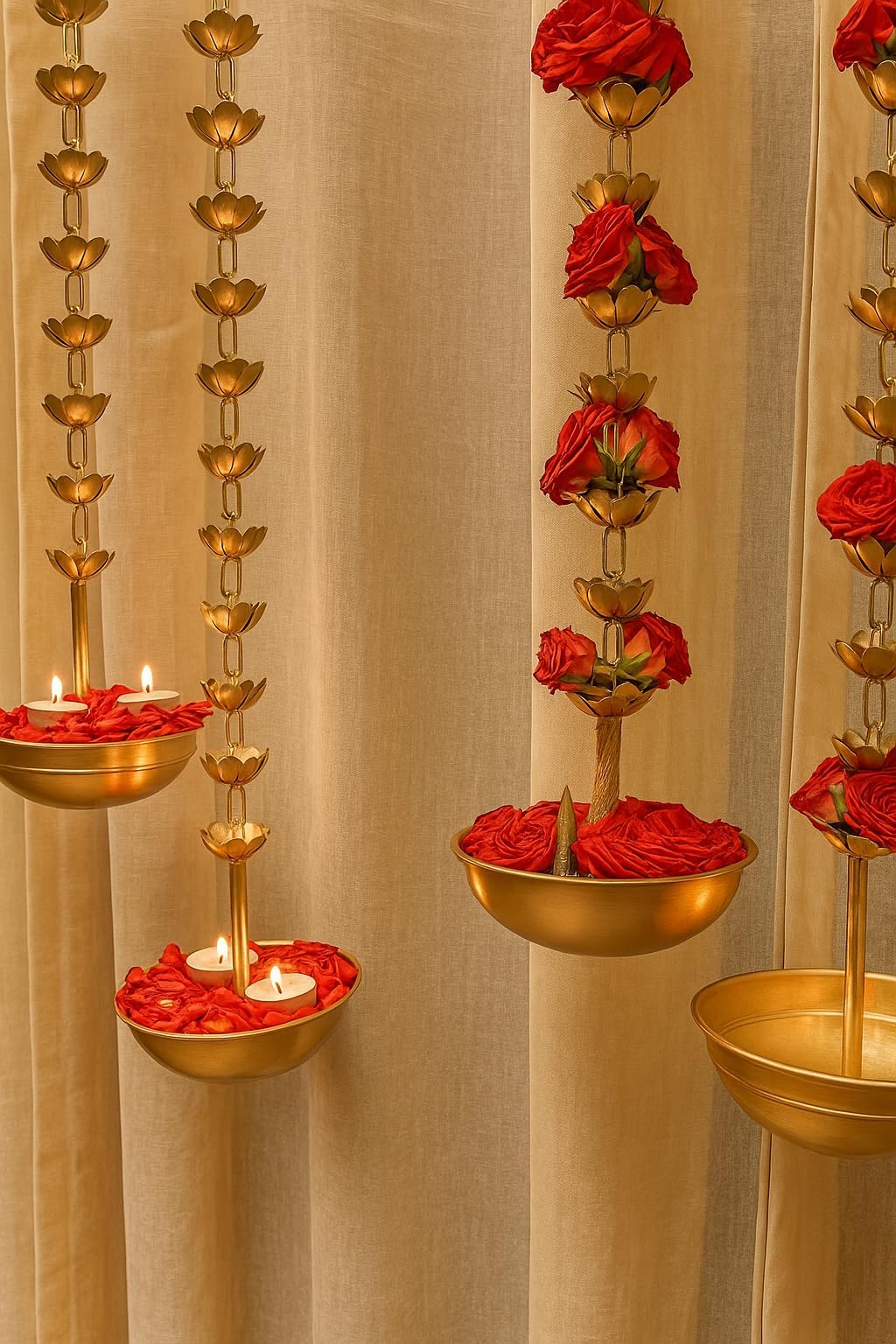 AGAAS ENTERPRISES Golden Hanging Urli Bowl Showpiece for Flowers & Floating Candles Decorative Traditional Bowl Home Diwali Decoration Items & Diwali Gifts Set of 1