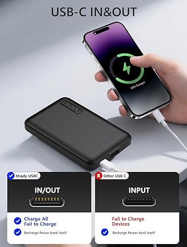Miniatura 6 de Miady Paquete de 2 mini cargadores portátiles de 5000 mAh, salida USB-C de 5 V 2.4 A, cargador de batería rápida para viajes, batería pequeña,