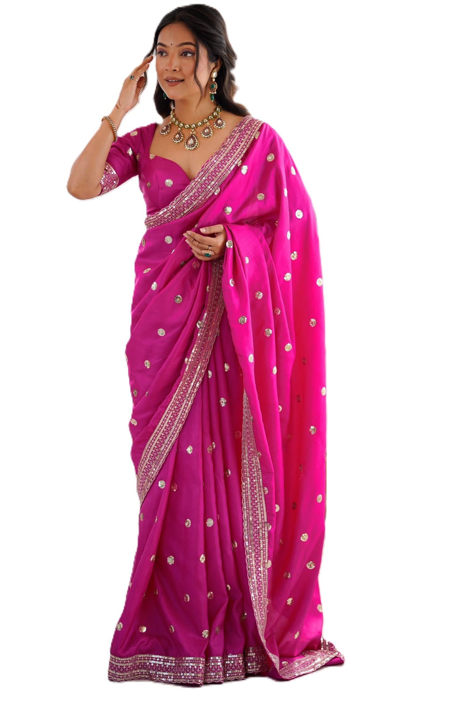 Women's Georgette Embroidery Work Saree With Unstitched Blouse Piece-image-47