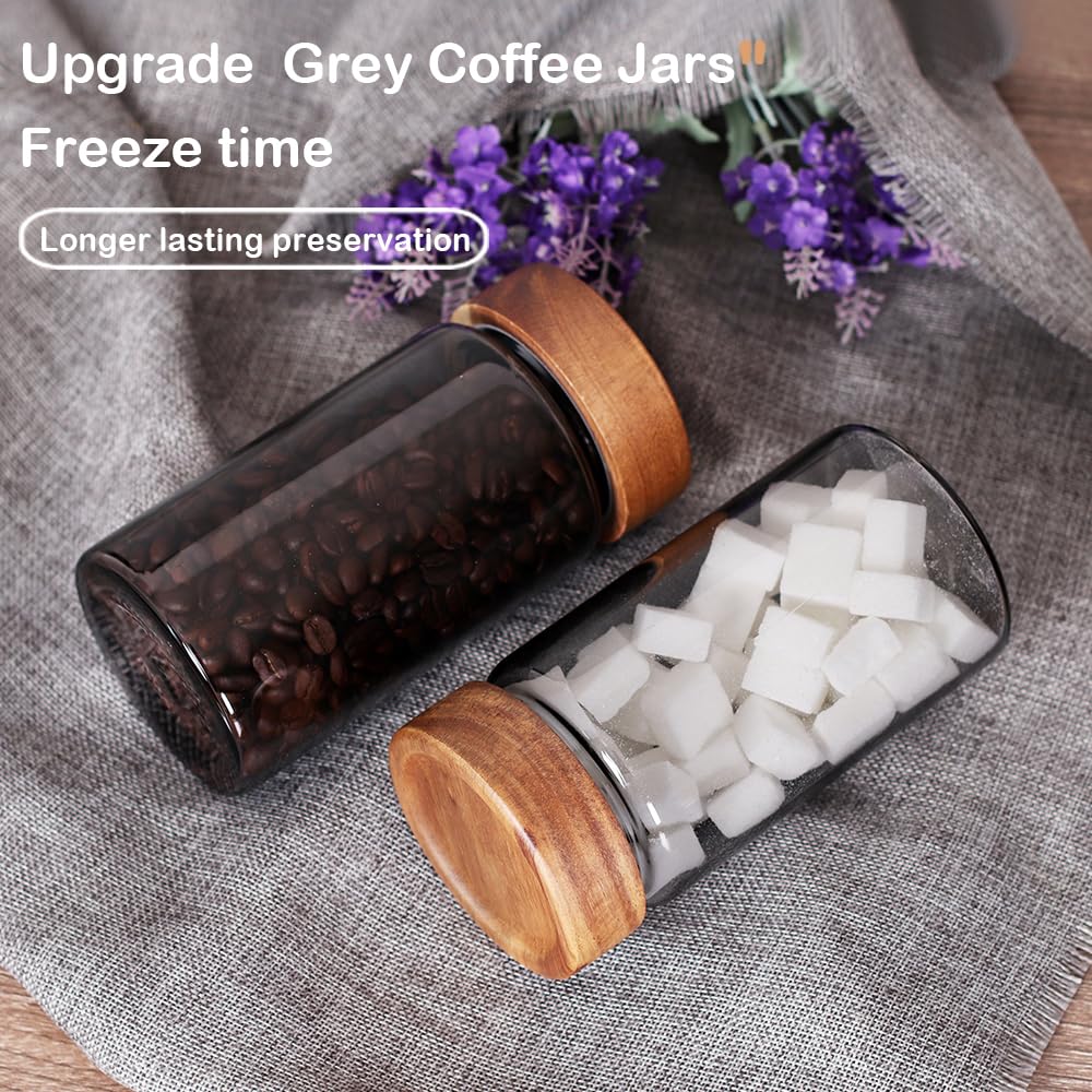 SAIOOL Glass Food Storage Jars With Wood Lids - 580ml Airtight Kitchen Canisters, 2-Pack