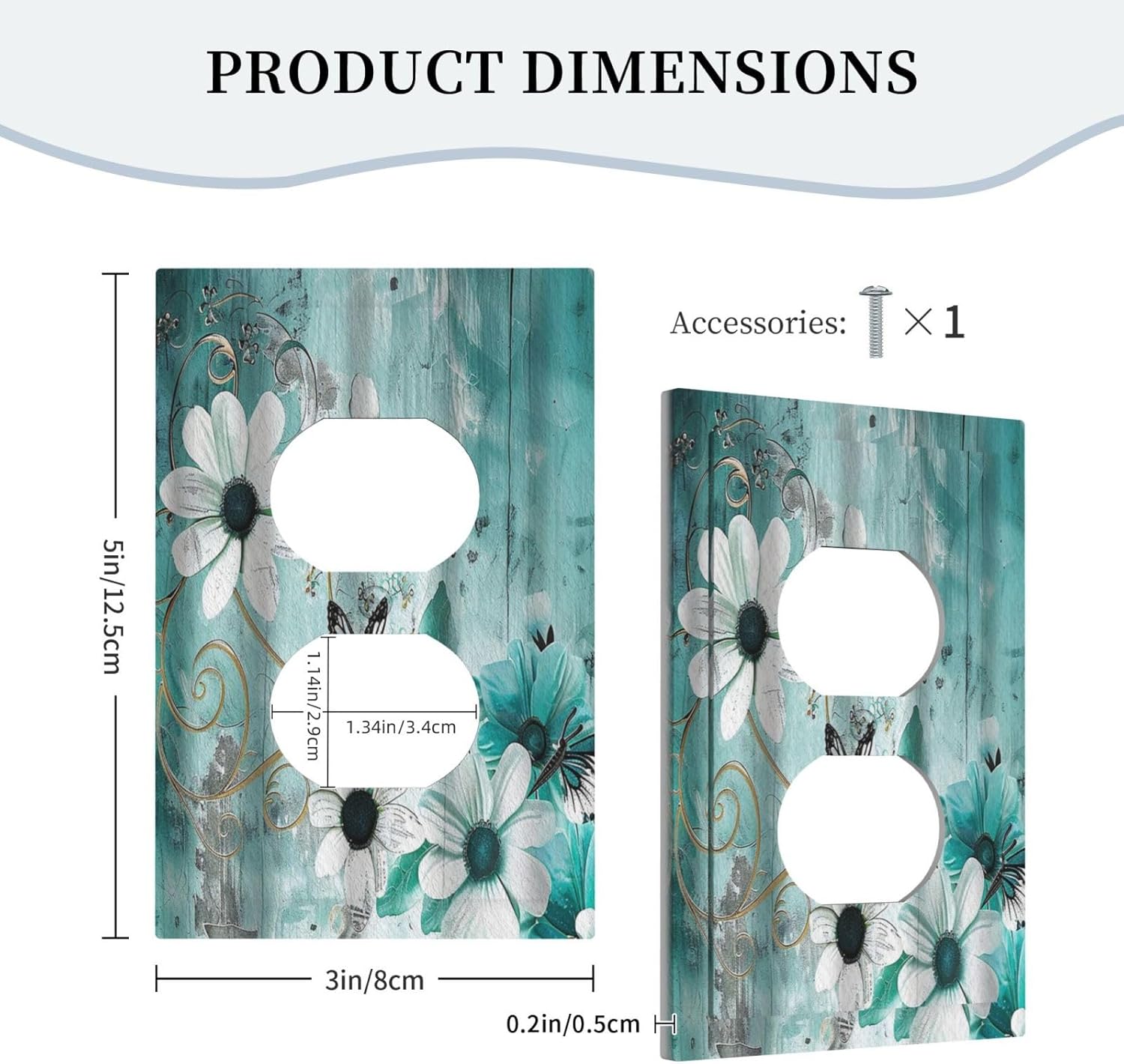 Decorative Outlet Covers Turquoise Flowers and Butterflies Rustic Teal White Floral 1 Gang Wall Plate Receptacle Duplex Light Switch Cover Plate Single Dual Plug Covers Electrical Switchplate
