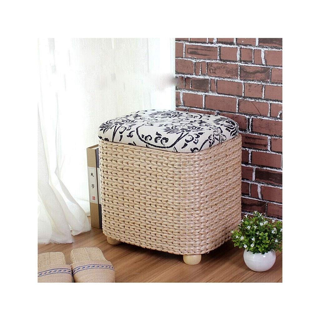 Repose-pieds coffre avec assise tressée pour changer de chaussures