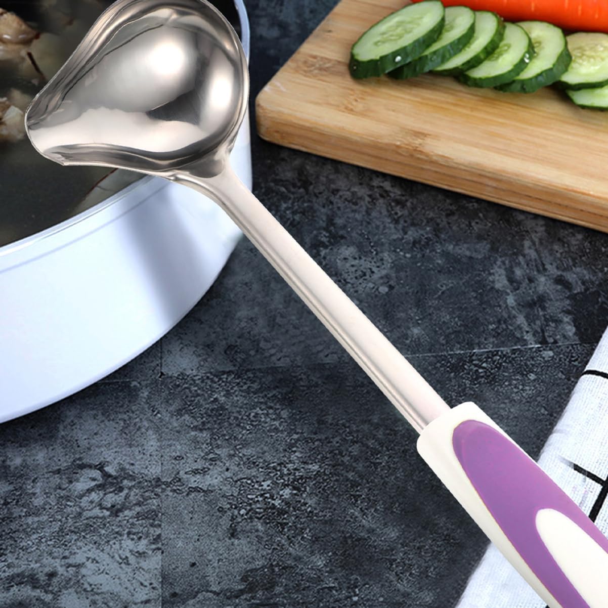 2pcs Stainless Steel Ladles with Pouring Spouts for Kitchen Use