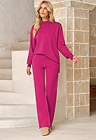 Vista 2 de Linsery Conjunto de suéter de 2 piezas para mujer, cuello alto, suéter de punto de pierna ancha, sudadera casual