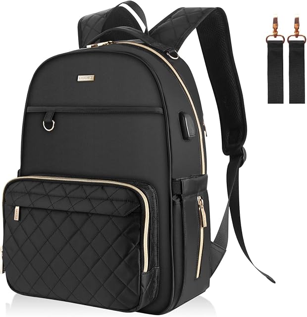 Landici Baby Changing Bag Backpack,Waterproof Large Capacity Travel Diaper Bag Multi-Function Maternity Rucksack Nappy Bag with Changing Mat&Stroller Strap for Mom & Women-Black