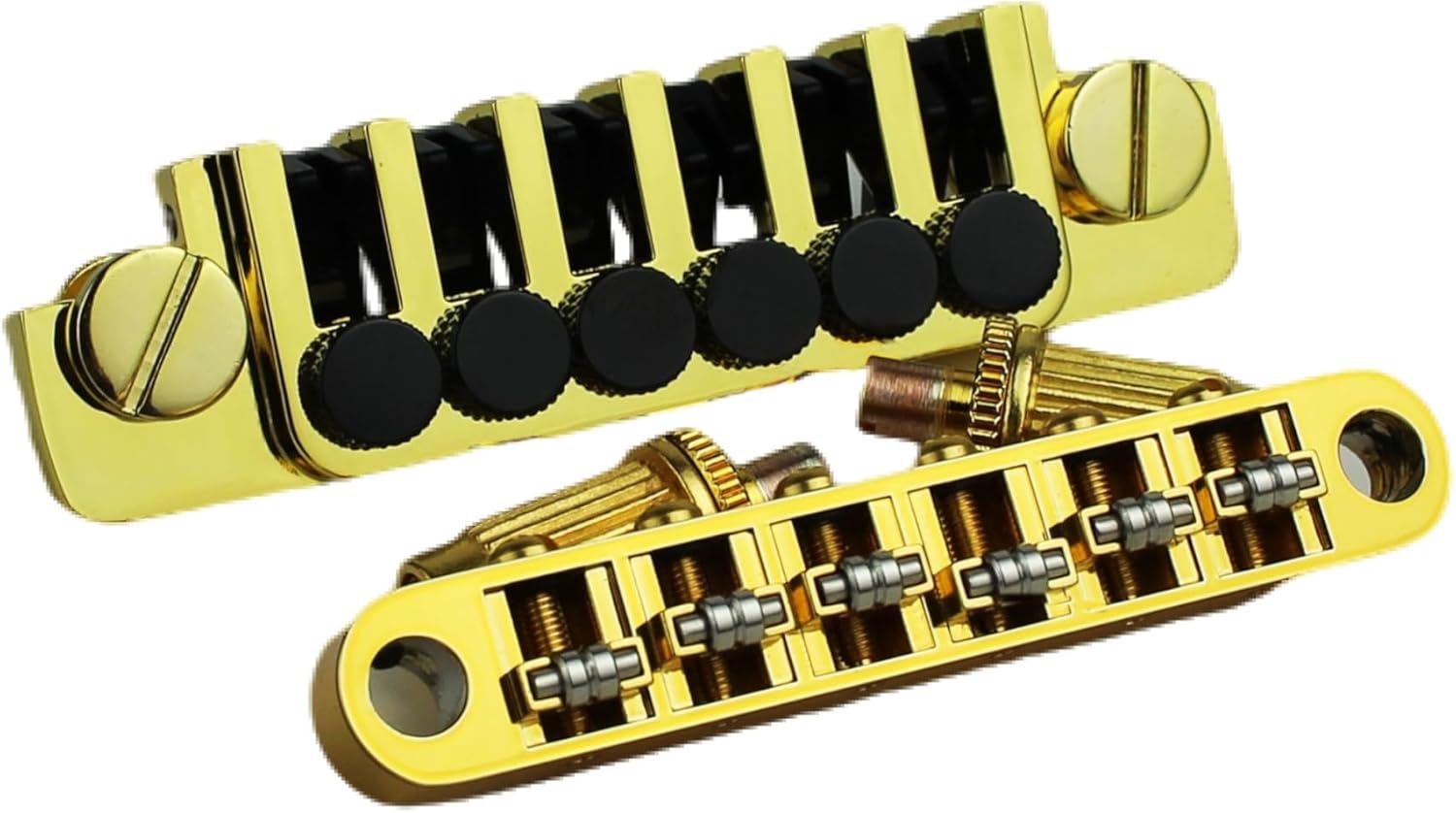 Guyker LP Guitar Tune-O-Matic Roller Saddle Bridge GM005 + Vintage TP-6 Tailpiece Stop Bar Lock Combo Replacement Compatible with Les Paul LP 6 Strings Electric Guitar, Gold