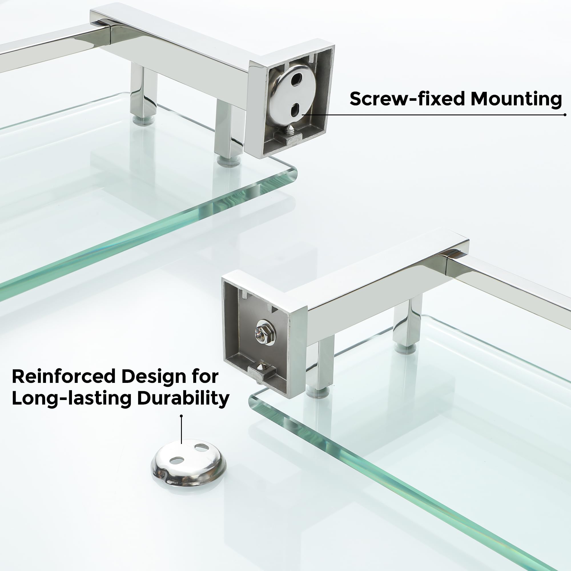 Mensola Doccia Vetro 40CM Acciaio Inox 304 Cromo Lucido per Bagno