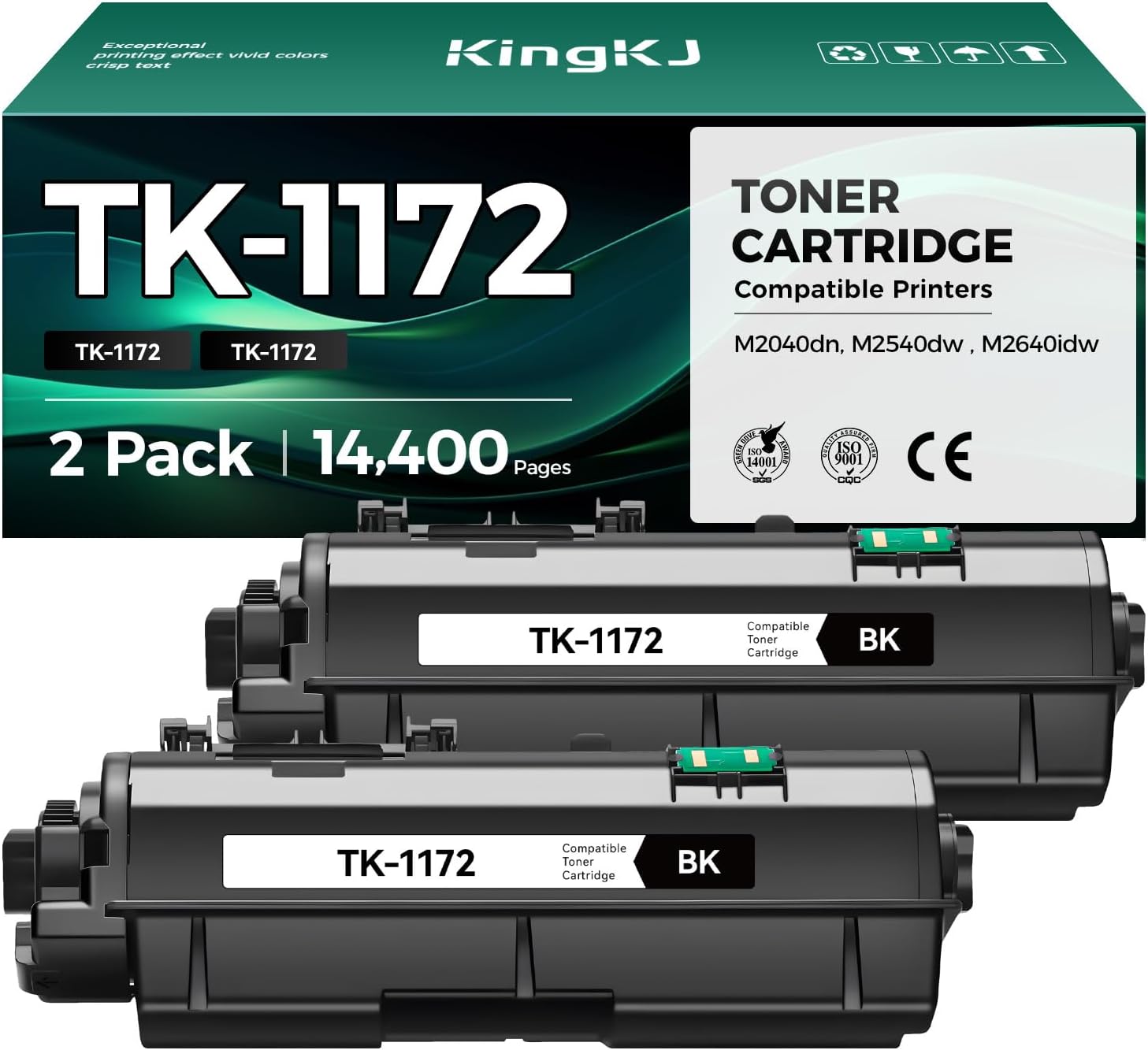 TK-1172 TK1172 Toner Cartridge 2-Pack High Yield With Chip Replacement for Kyocera TK-1172 1T02Y80UX0 Compatible with ECOSYS M2040dn M2540dw M2640idw Multifunctional Printer Ink 7,200 Pages Monochrome