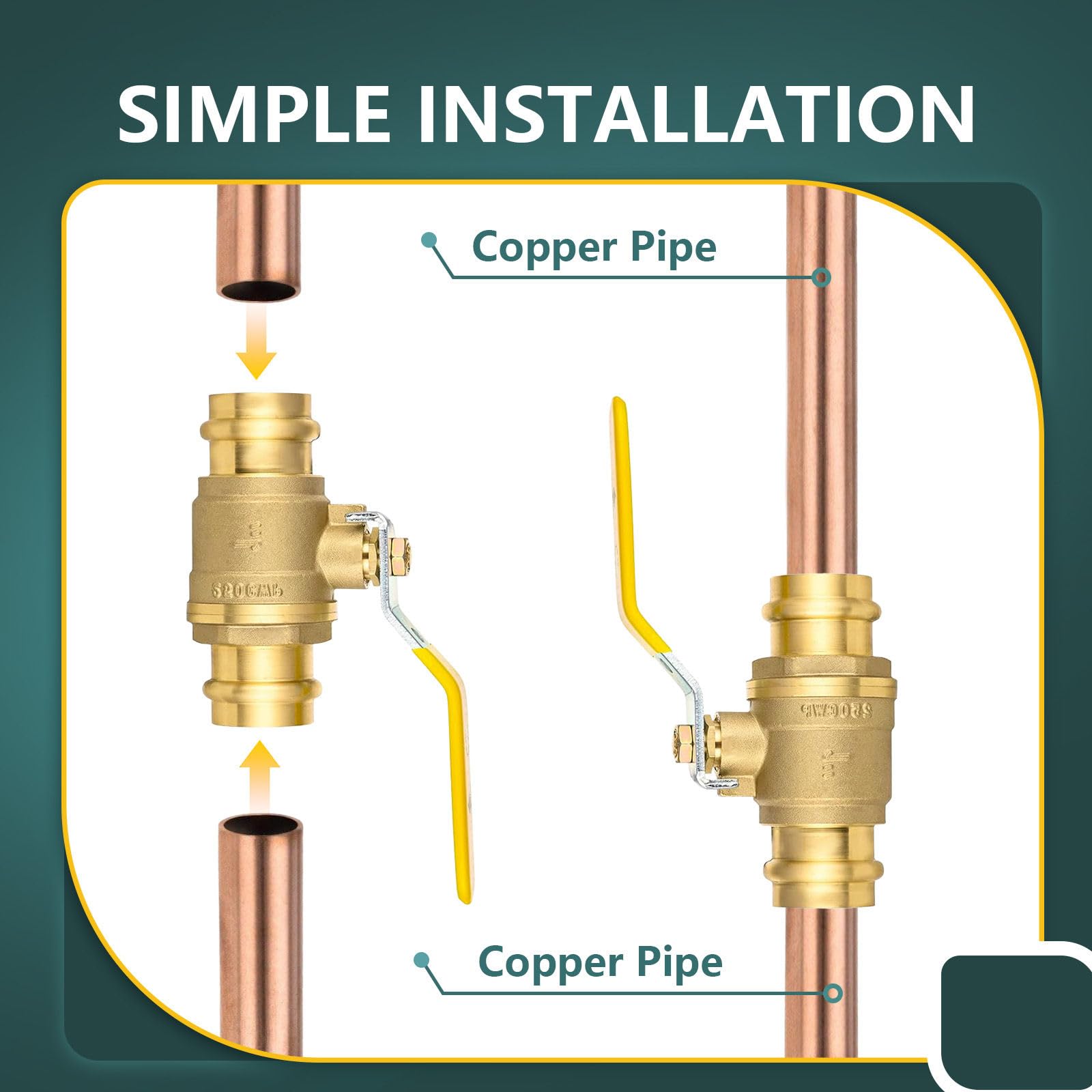 Valvola a sfera a pressione da 1", confezione da 5 valvole di intercettazione con O-ring in EPDM, valvola a sfera di chiusura a quarto di giro in ottone per acqua calda e fredda, certificata