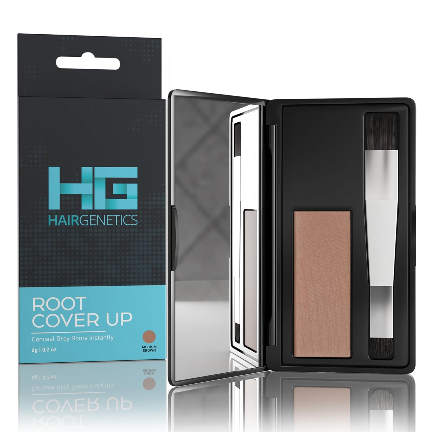 Hair Genetics Root Touch Up Hair Color Root Cover Up with Double-Ended Brush for Hair Color for Gray Hair Coverage - Portable Hair Powder Solution for Quick Gray Coverage (Medium Brown, 6g)