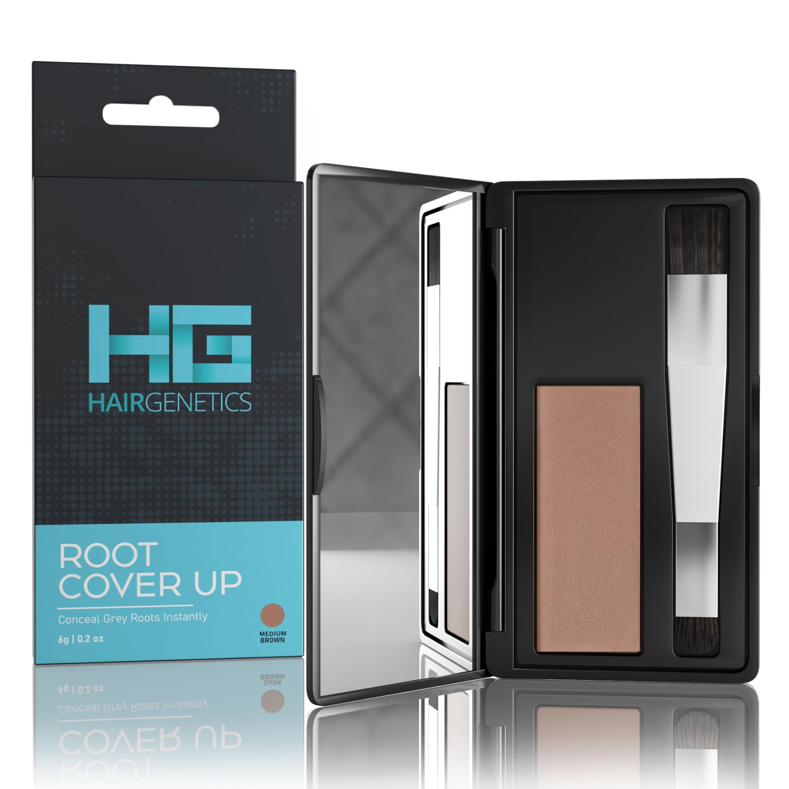 Hair Genetics Root Cover Up Hide Your Grey Roots and Bald Spots Quickly and Easily, Natural Looking Root Touch Up Powder Defines and Fills in Eyebrows (Medium Brown)