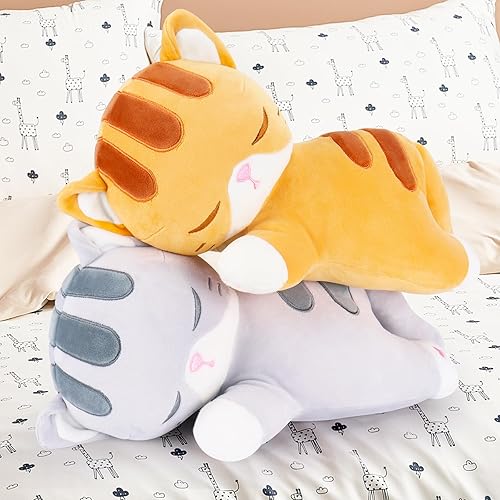 Miniatura 8 de Almohada de peluche de gato, juguete de peluche naranjagris, 14 pulgadas, peluche suave de gatito para niños y adultos, decoración de regalos