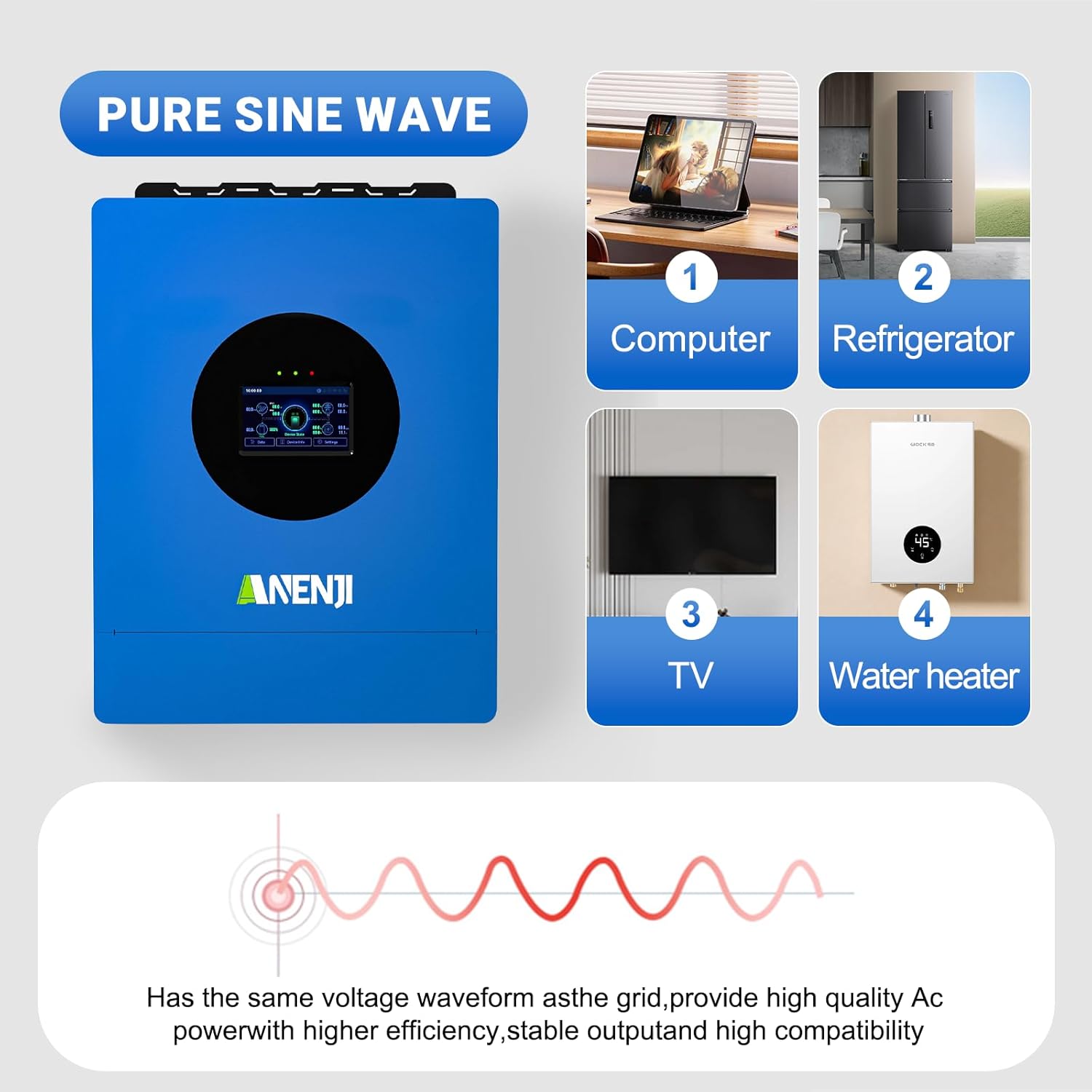 6000W Hybrid Solar Inverter 48V DC to 120V AC, Pure Sine Wave, Built-in 120A MPPT Controller, 99.9% Efficiency, Solar & Generator Input, Dustproof, for Home Backup RV Off-Grid