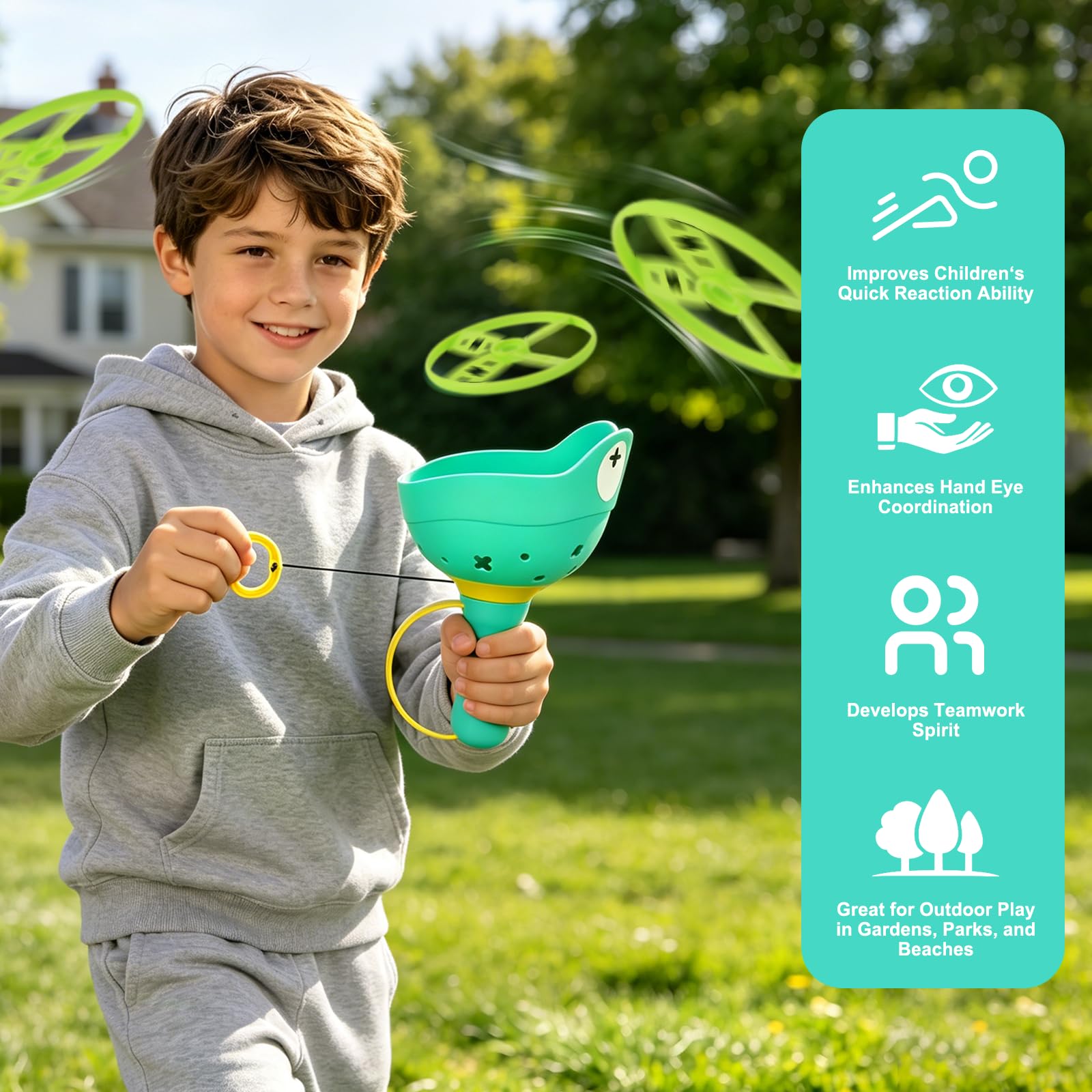 Fliegende Untertasse Launcher, Outdoor Spiele für Kinder ab 4-8 Jahre, 2 Stück + 12 Scheiben, Gartenspielzeug Kinder, Propeller Spielzeug für Kinder, Wurfscheibe Kinder Geschenk
