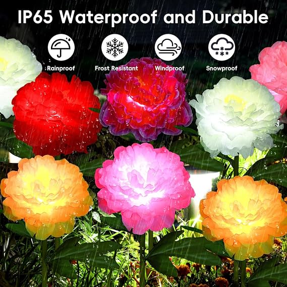 Aolyty Solar Peony Light, Outdoor Decoration Solar Stake Lights, 2 Pack IP65 Waterproof LED Landscape Light for Pathway Walkway Patio Lawn Garden (Pink)