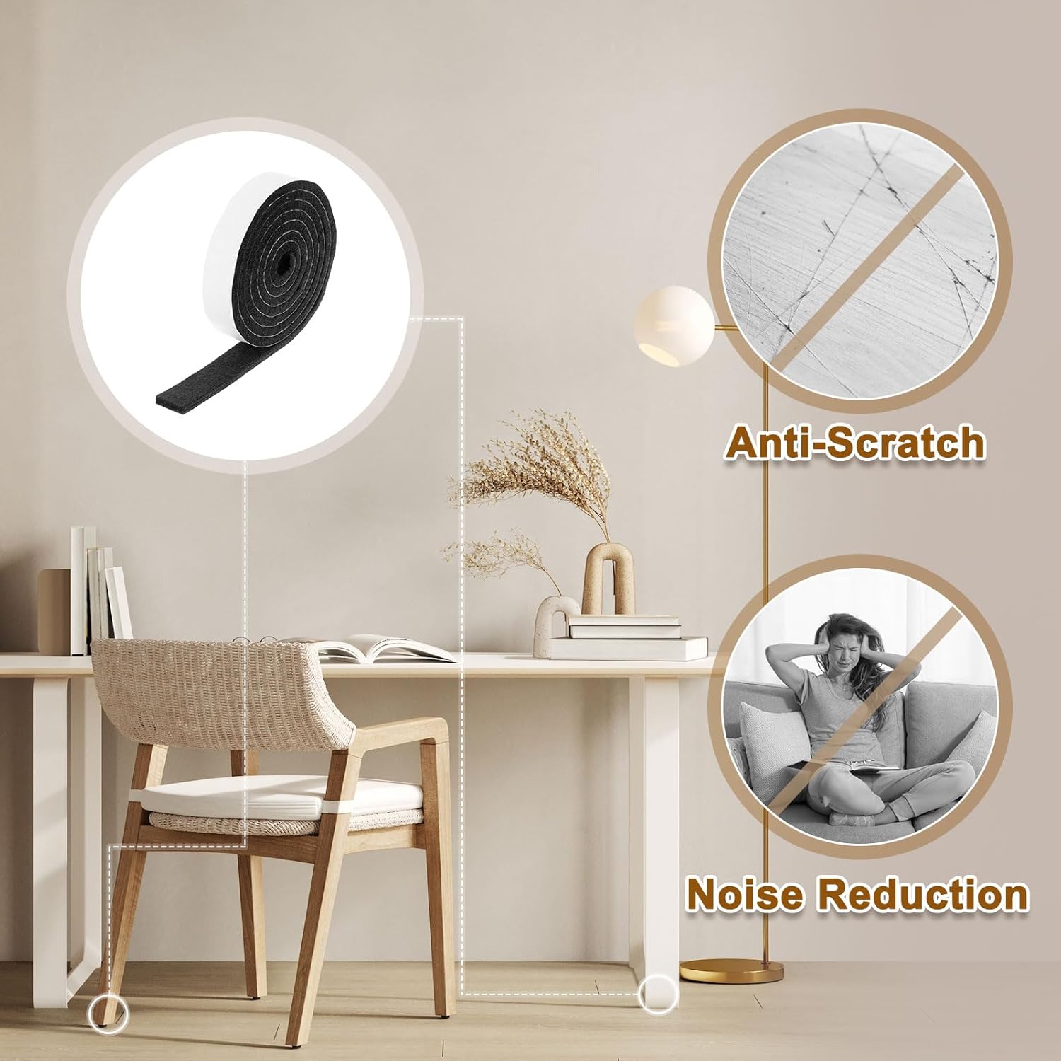 uxcell Felt Strips with Adhesive Backing, 3/4" x 61" x 0.2" Anti Scratch Furniture Felt Tapes Self-Stick Pads for Protecting Hardwood Floor, Black