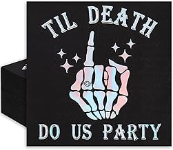 50Pcs Til Death Do Us Party Napkins Black Iridescent Bride Shower Cocktail Napkins Gothic Paper Beverage Napkin for Halloween Party Spooky Celebration Tableware