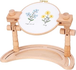 Lanties Rotatable Beech Wood Embroidery Hoop Stand, Adjustable Cross Stitch Stand for DIY Craft Sewing, Easy Installation, Needlepoint Frame Holder for Tabletop & Lap (Hoop Not Included)