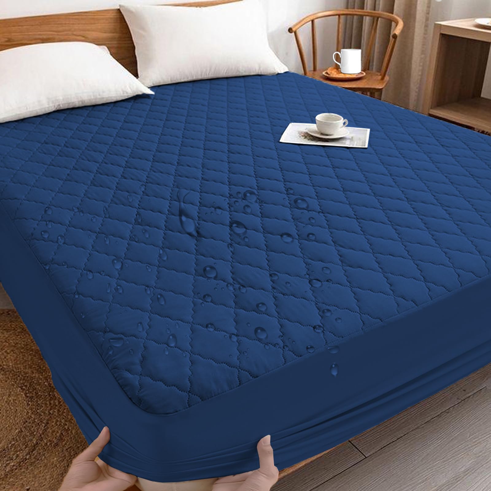 Tutamaz Matratzenschoner Wasserdicht 180x200cm, Wasserdichter Matratzenschoner,Matratzenauflage Spannbettlaken,Matratzen Nässeschutz Bettlaken Atmungsaktive Matratzenbezug für Bett Matratze,Dunkelblau
