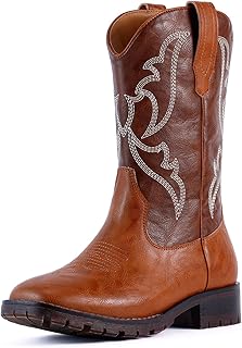 RLW Men's Western Cowboy Boots Waterproof Square Toe Slip On Work Boots for Construction Farming