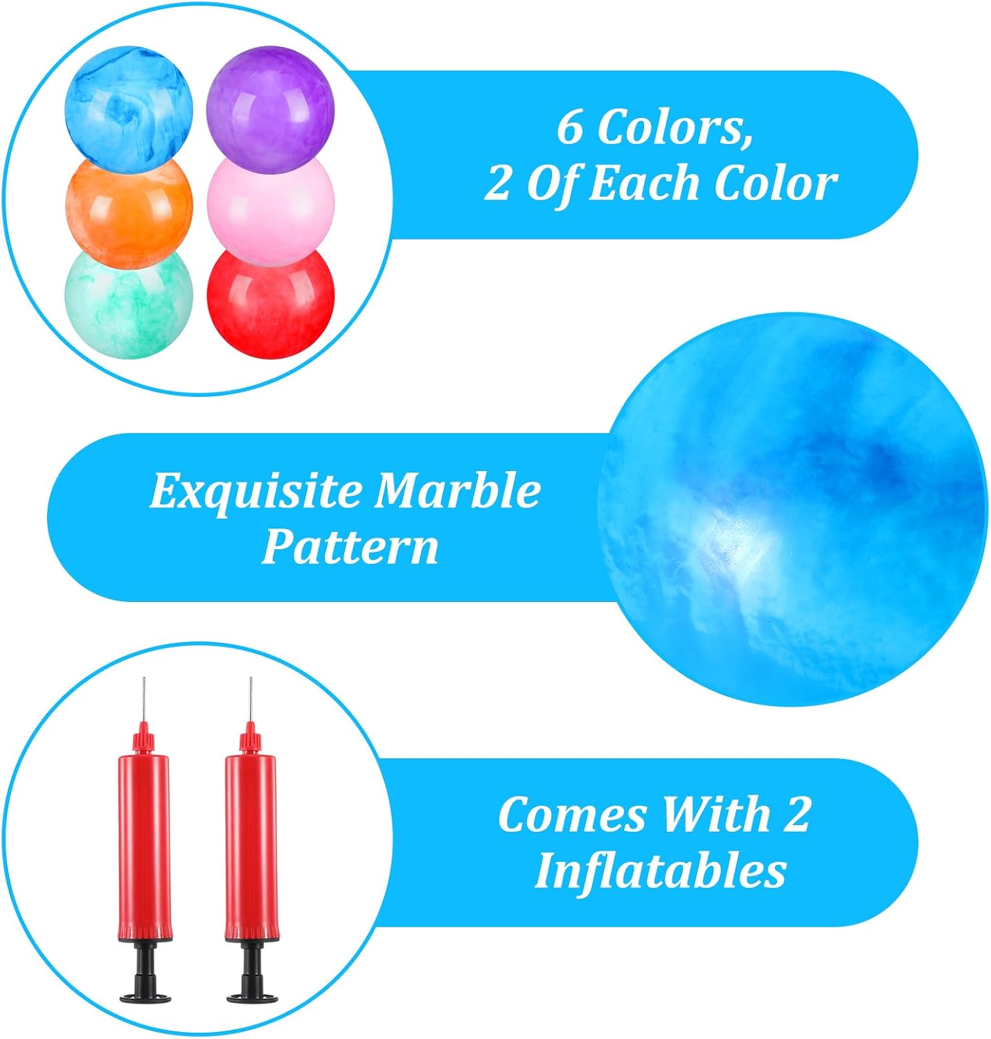 12Pcs Marbleized Bouncy Balls, Playground Balls, 8.5 Inches Beach Ball, Inflatable Sensory Ball for Indoor Outdoor Sport Games