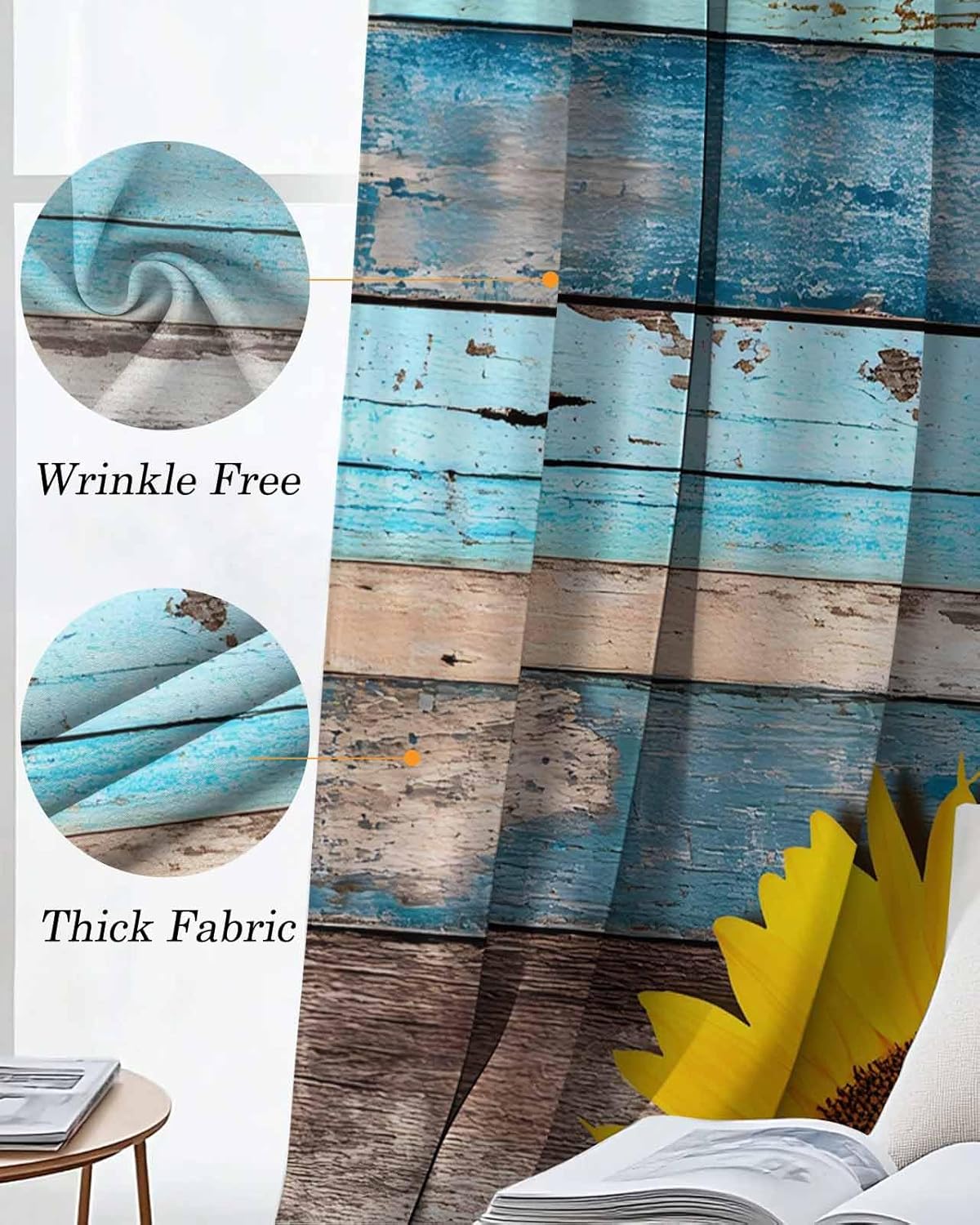 Blackout Curtains 84 inch Length 2 Panels Set, Vintage Style Sunflowers Wooden Plank Room Darkening Curtains Grommet Thermal Insulated Window Drapes for Living Room Bedroom Decor