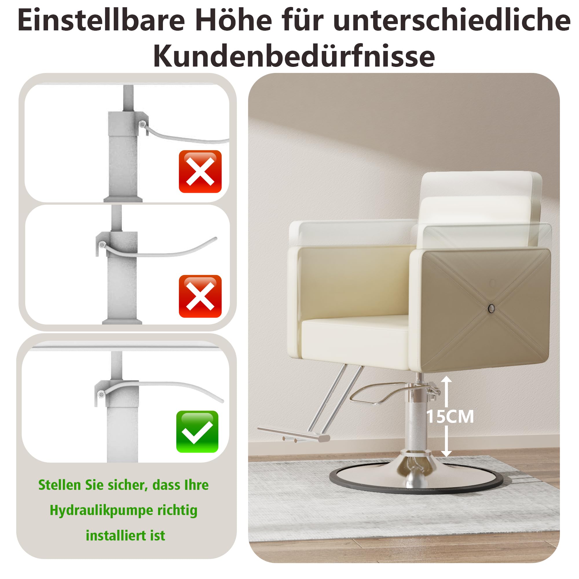 Quadratischer Friseurstuhl 360 Grad drehbar Beige