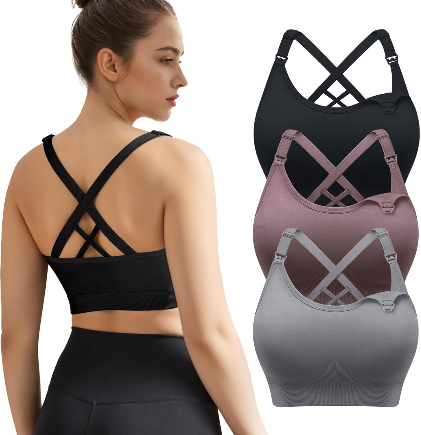 3 Pack Nursing Bras for Breastfeeding, Seamless Maternity Bras for Pregnancy Support Nursing Sports Bra for Yoga