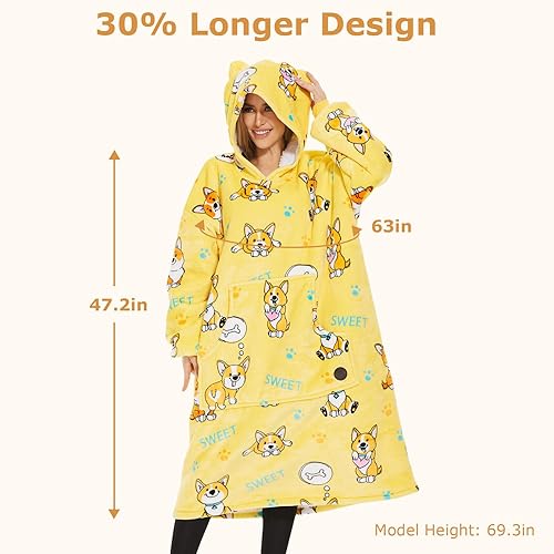 Miniatura 3 de THREE POODLE Manta con capucha, sudadera larga de sherpa de gran tamaño para adultos, mujeres y hombres, cálida y acogedora manta con capucha Corgi,