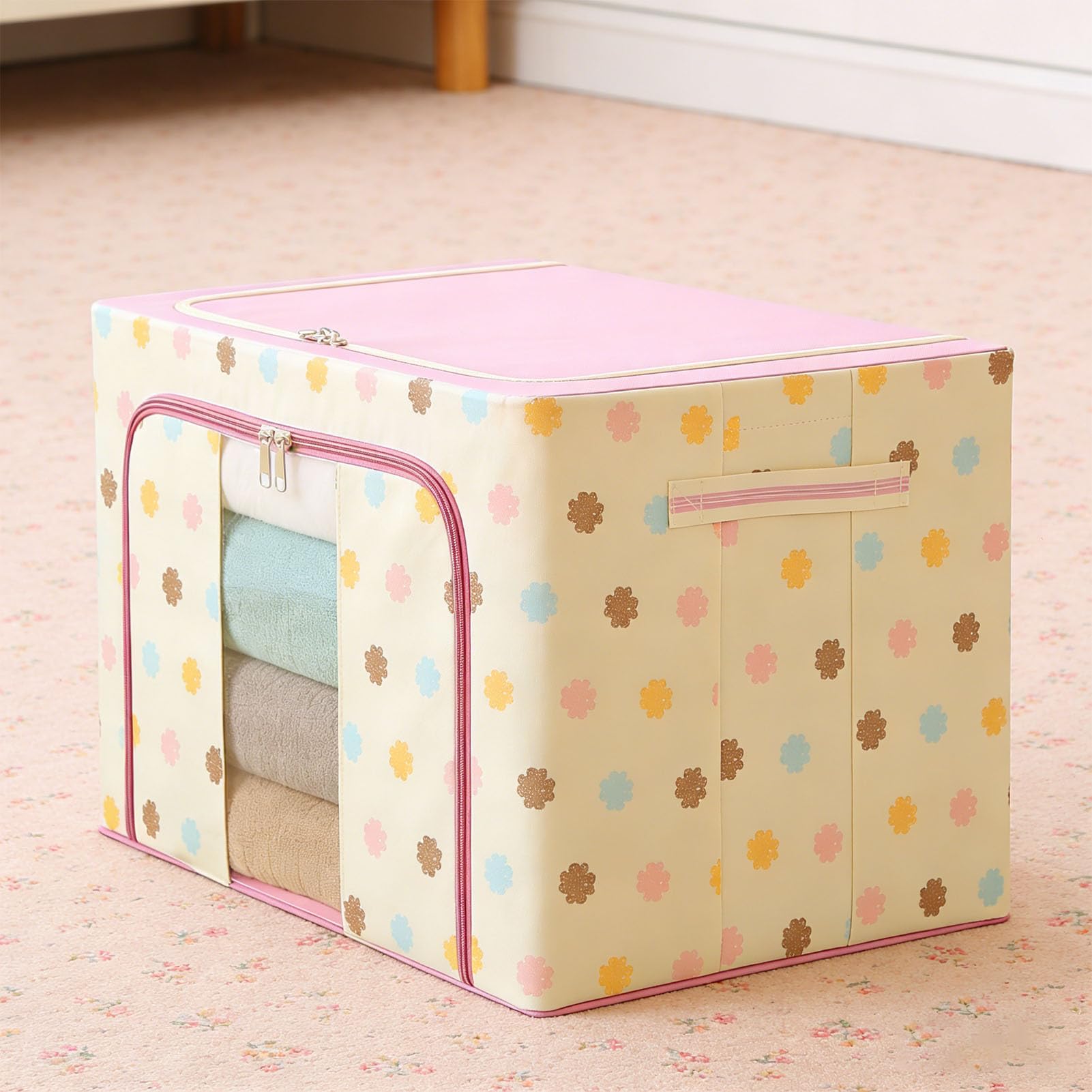 SIXRUN Contenitore Pieghevole per Vestiti, Armadio in Tessuto, Grande capacità, 50 X 40 X 33 Cm, con Finestra Trasparente, Apertura Frontale e Cerniera Superiore, per Armadio del Dormitorio della