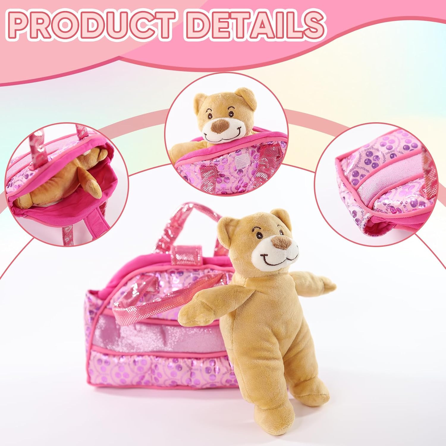 Sew Butiful Plush Teddy Bear with Pink Gift Bag, Soft Stuffed Animal Birthday Gift for Kids Boys Party Present, Decorative Plushie