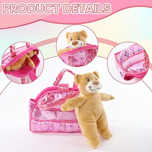 Miniatura 3 de Sew Butiful Oso de peluche con bolsa de regalo rosa, animal de peluche suave, color bronceado, regalo de cumpleaños para niños, peluche decorativo