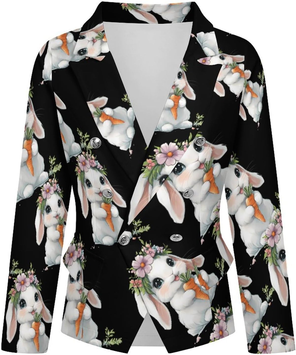 Funny Rabbitees Women's Blazer Long Sleeve Suits Business Casual Blazers Jackets Lapel Open Front Suit