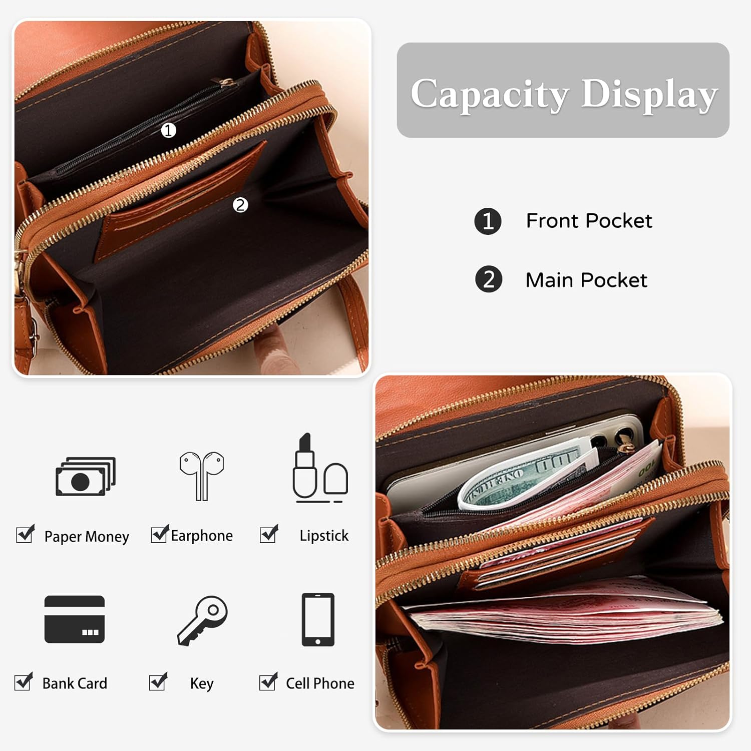 PORRASSO Elegant Wallet Crossbody Phone Bag Women's Shoulder Bag Clutch Purse Bag PU Wallet for Party Wedding Travelling Black - Image 4