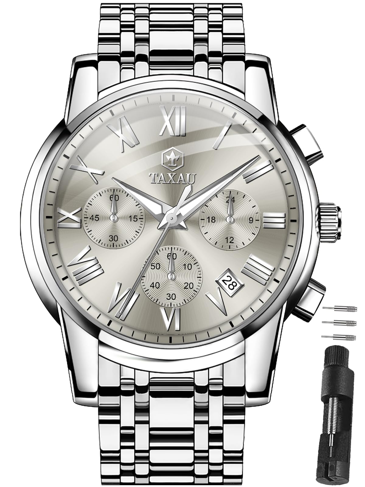 Taxau Uhr Mit Datums Leuchtend wasserdichte Klassische Geschäftlich Vintage Quarzuhren herrenuhren Römisches Zifferblatt mit Nachtsicht Leicht zu lesen Herren Uhren