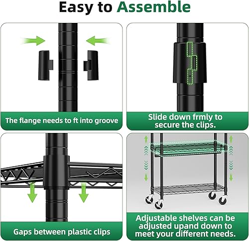 Miniatura 5 de Perchero resistente con ruedas – Estantes ajustables de 3 niveles y doble barra para ropa, armario portátil independiente con ganchos laterales,