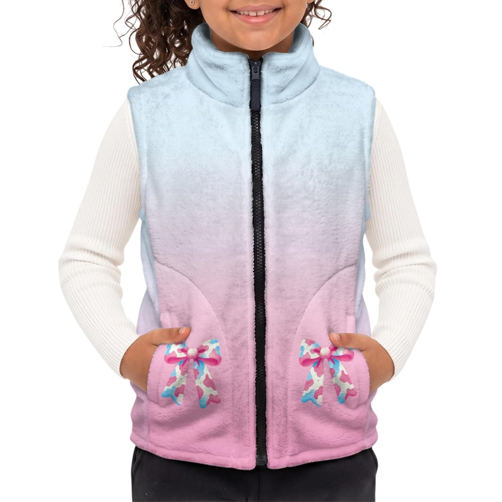 Amzbeauty Chaleco de forro polar para niños, sin mangas, estampado de lazo
