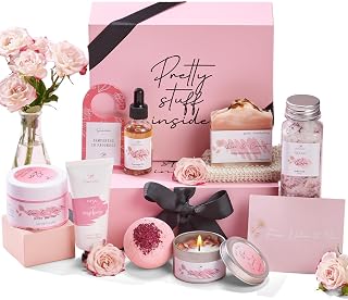 PEACOEYE Rose Scented Spa Gift Basket for Women - Relaxing Bath Kit Valentine's Day Mom Birthday Self Care Pamper Set