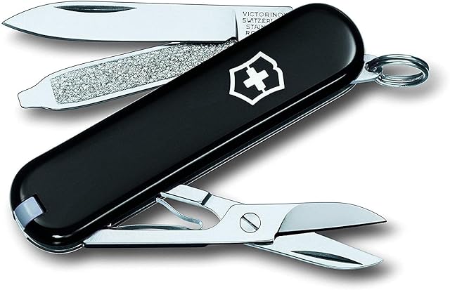 Victorinox Classic SD Swiss Army Pocket Knife, Small, Multi Tool, 7 Functions, Scissors, Nail File, Black