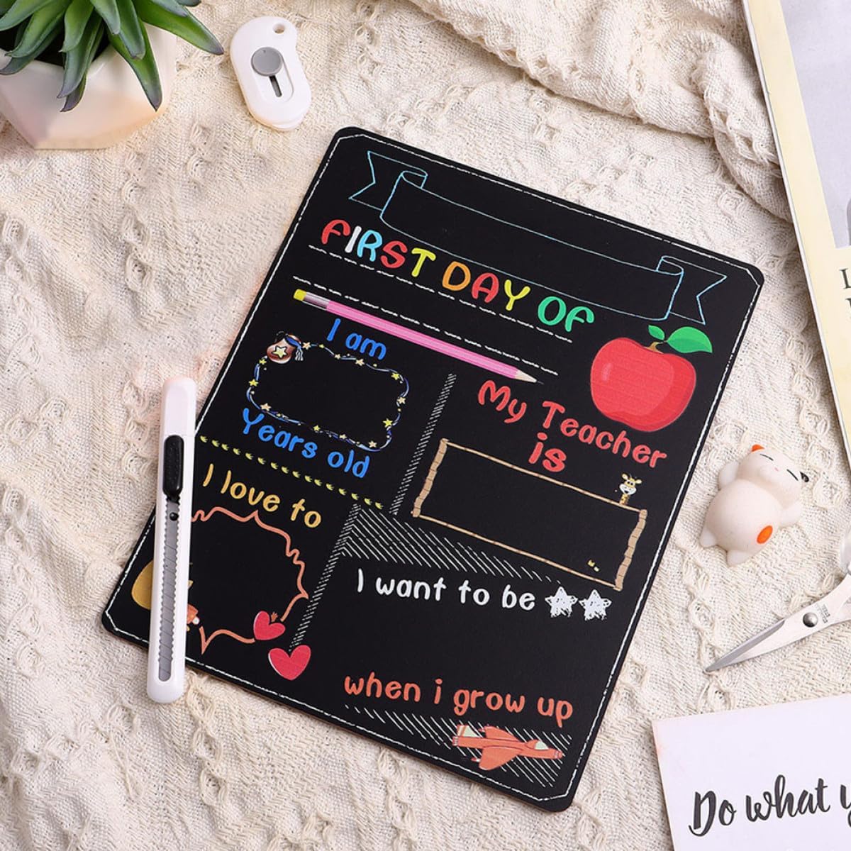 Double-Sided School Chalkboard 25x20cm Wear-Resistant DIY Chalk Board for Students, First Day School Sign 2pcs, Reusable Classroom Decorative Blackboard